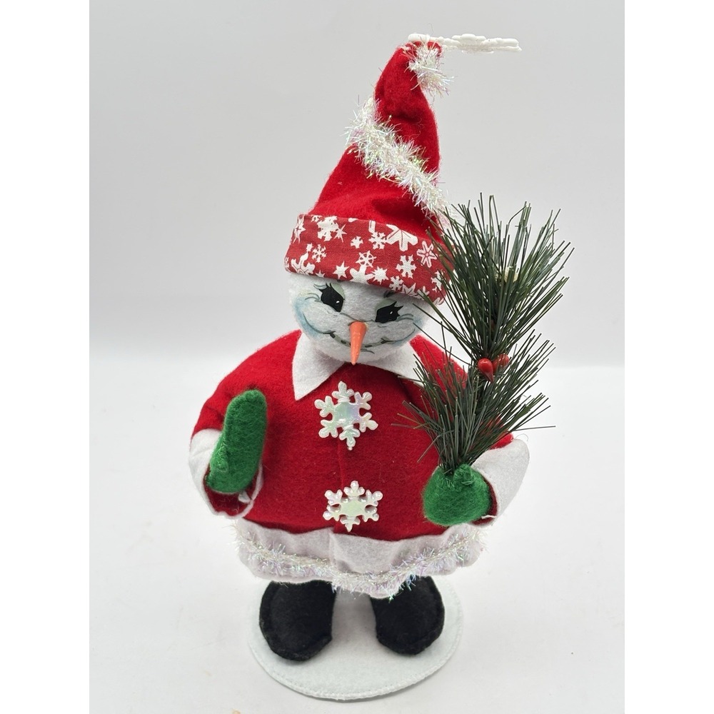 2009 Annalee Christmas Snowman Felt Figure Christmas Tree Red Hat Snowflake 10"